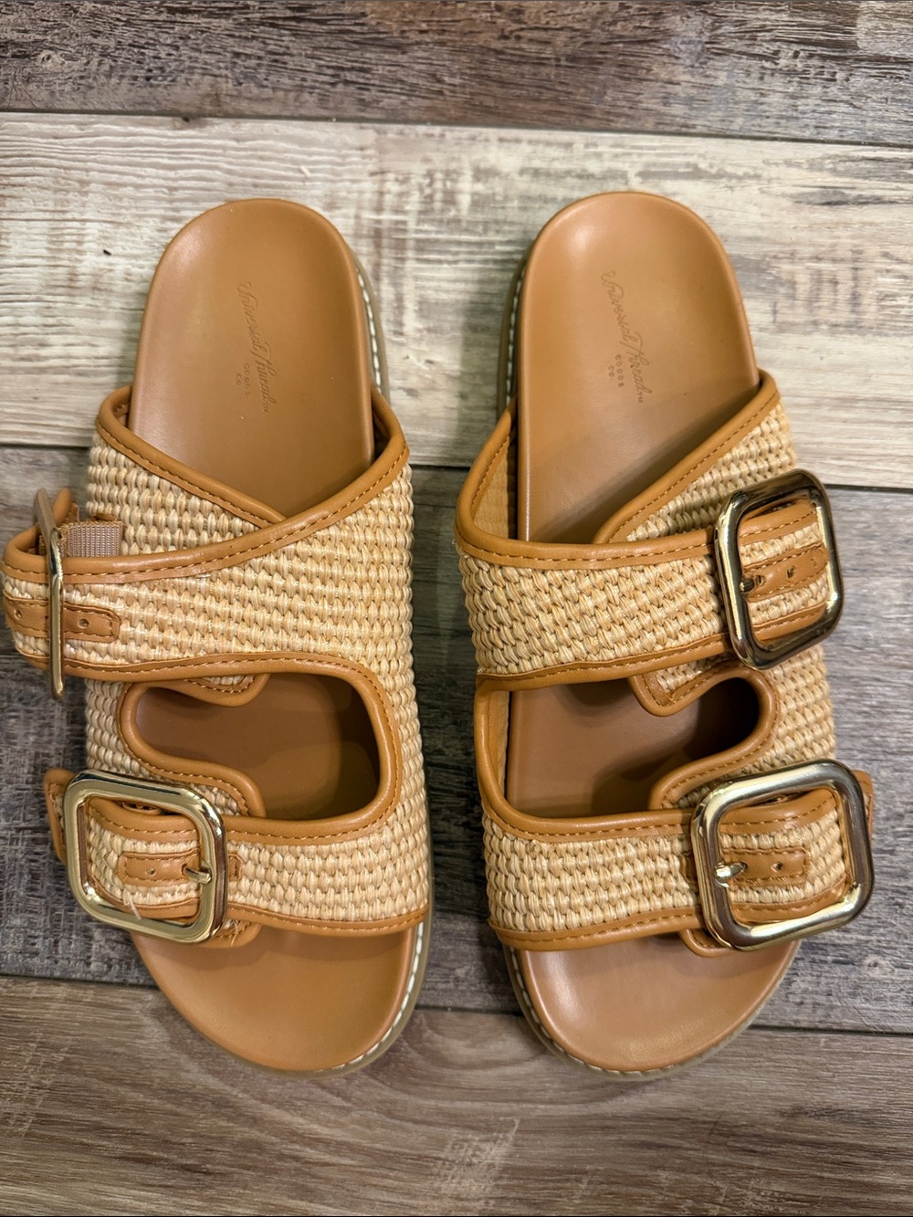 Universal Thread Woven Buckle Slide Sandals in Tan